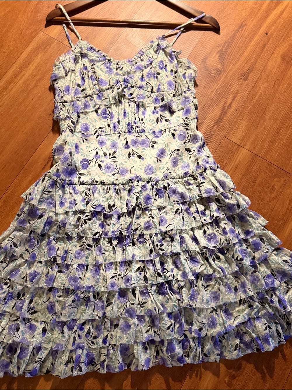 Anna Sui Lavender Floral Ruffle Silk Dress